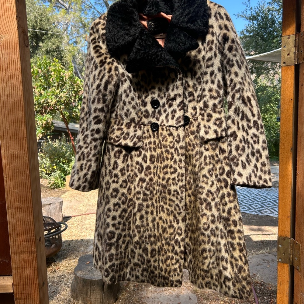 Leopard Print Women's Coat with Black Collar